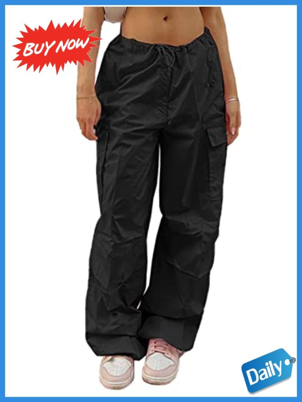 Y2K Parachute Cargo Pants Drawstring Baggy Jogger Sweatpants Polyester